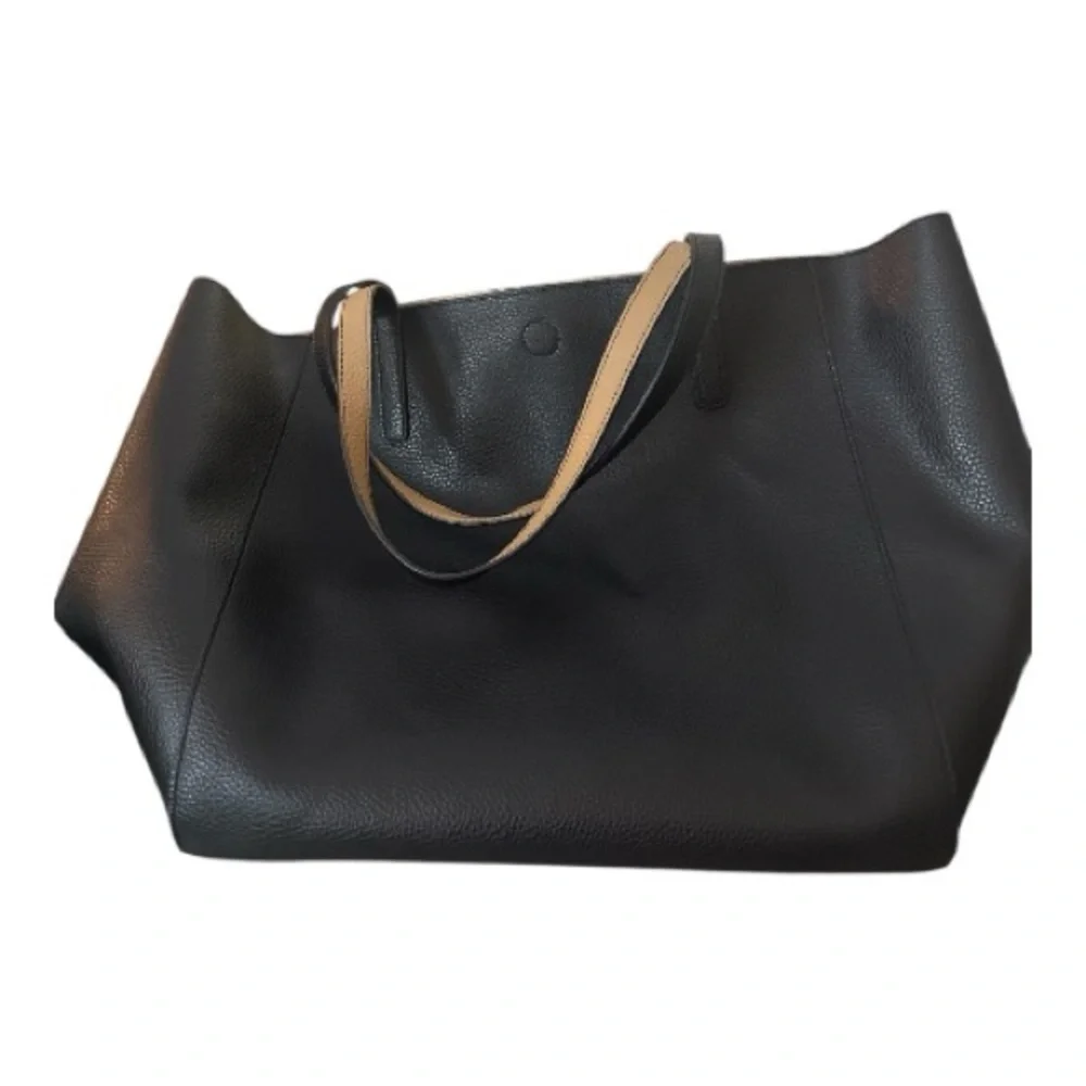 Everyday Black Leather Tote with Contrast Interior